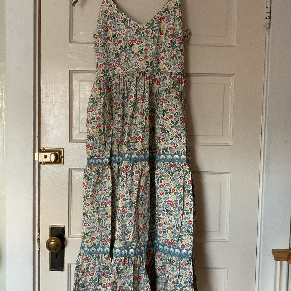 Daydress UK Grace dress in blue green floral block print 100% cotton poplin